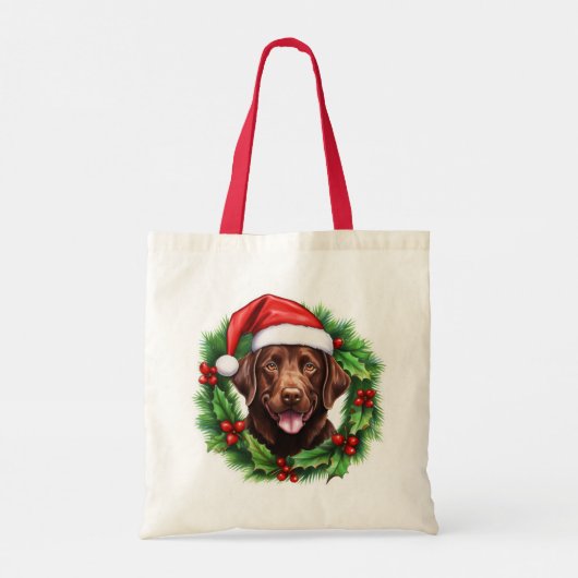 Chocolade Lab Retriever Kerstkrans Tote Bag (Achterkant)