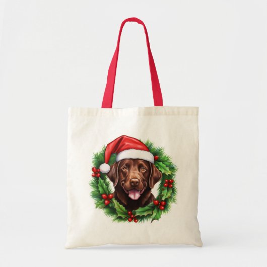 Chocolade Lab Retriever Kerstkrans Tote Bag (Voorkant)