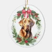 Chocolade Lab Retriever Red Bow Holly krans Keramisch Ornament (Links)