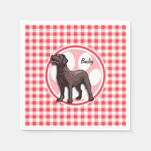 Chocolade Lab; Rode en Witte Gingham Servetten (Voorkant)