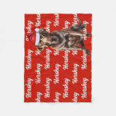 Chocolade Lab Santa Dog Custom Naam Kerst Fleece Deken (Voorkant)