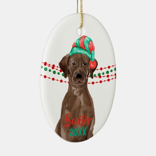 Chocolade Lab Santa Hat Holiday String Beads Keramisch Ornament (Rechts)