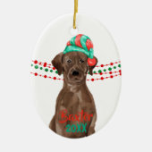 Chocolade Lab Santa Hat Holiday String Beads Keramisch Ornament (Voorkant)