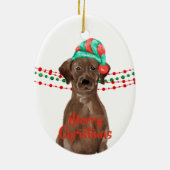Chocolade Lab Santa Hat Holiday String Beads Keramisch Ornament (Achterkant)