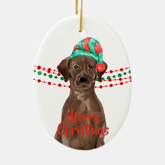Chocolade Lab Santa Hat Holiday String Beads Keramisch Ornament (Achterkant)