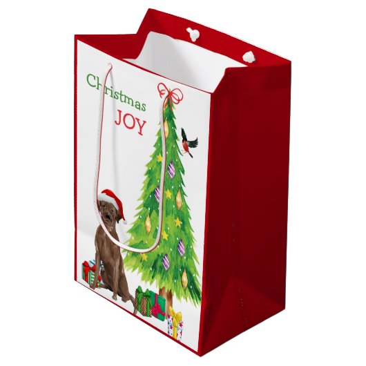 Chocolade Lab Santa Hat Puppy and Kerstmis Medium Cadeauzakje (Voorkant Gekanteld)