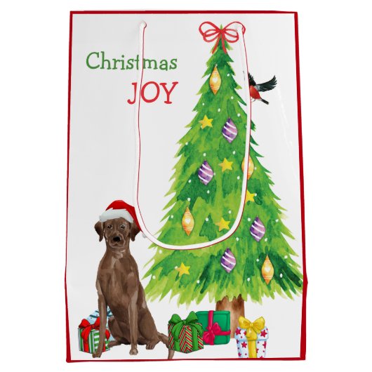 Chocolade Lab Santa Hat Puppy and Kerstmis Medium Cadeauzakje (Achterkant)