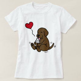 Chocolade Lab schopend ijskap met rood hart T-shirt