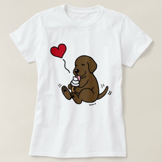 Chocolade Lab schopend ijskap met rood hart T-shirt (Design voorkant)