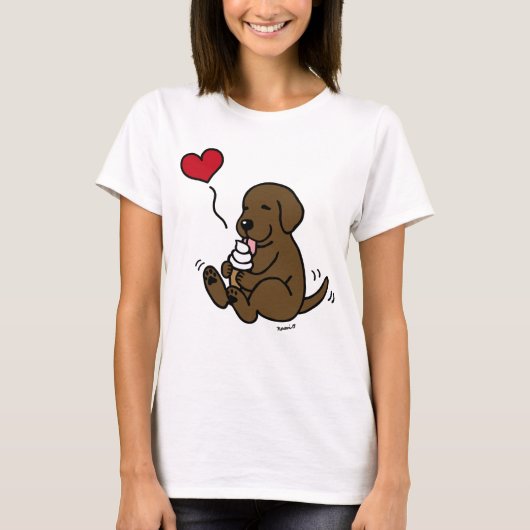 Chocolade Lab schopend ijskap met rood hart T-shirt (Voorkant)
