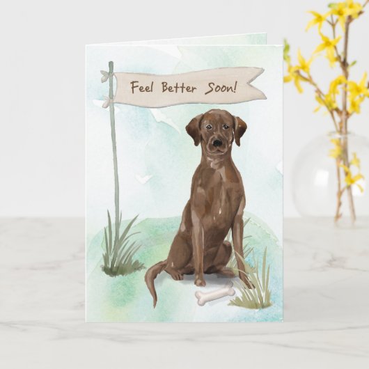 Chocolade Lab voelen beter na chirurgie met hond Kaart (Gele Bloem)