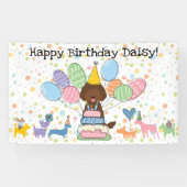 Chocolade Labradoodle Hond Verjaardagsfeestje Spandoek (Horizontaal)