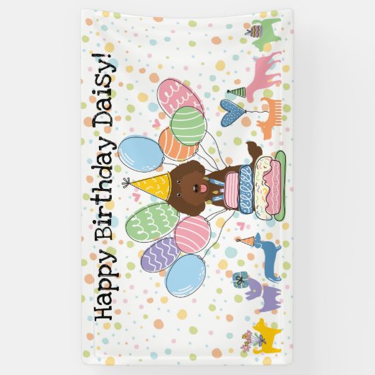 Chocolade Labradoodle Hond Verjaardagsfeestje Spandoek (Verticaal)