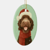 Chocolade Labradoodle Kerstsouvenir Keramisch Ornament (Rechts)