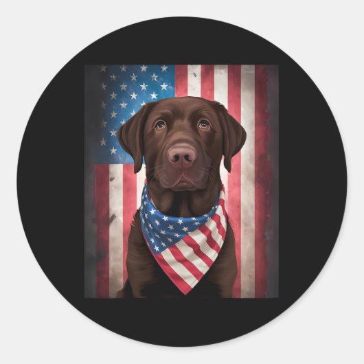 Chocolade Labrador American Flag 4 juli Dog Ronde Sticker (Voorkant)
