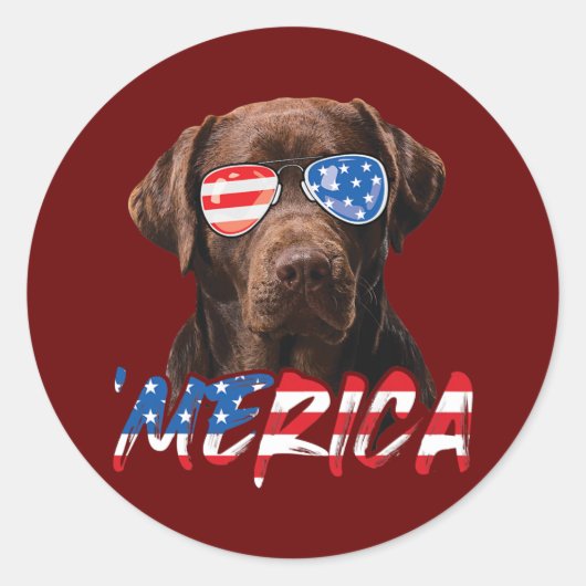 Chocolade Labrador American Flag Lab Hondenliefheb Ronde Sticker (Voorkant)