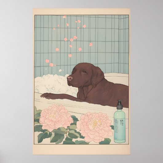 Chocolade Labrador Badkamer Print Japanse Ukiyo-e (Voorkant)