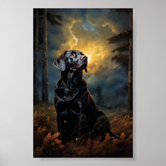 Chocolade labrador bij nacht poster (Voorkant)