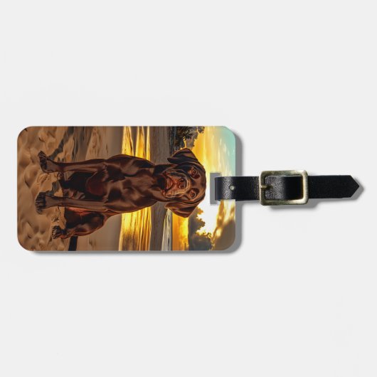 Chocolade Labrador bij zonsondergang Bagagelabel (Voorkant horizontaal)