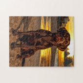 Chocolade Labrador bij zonsondergang Legpuzzel (Horizontaal)