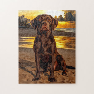 Chocolade Labrador bij zonsondergang Legpuzzel