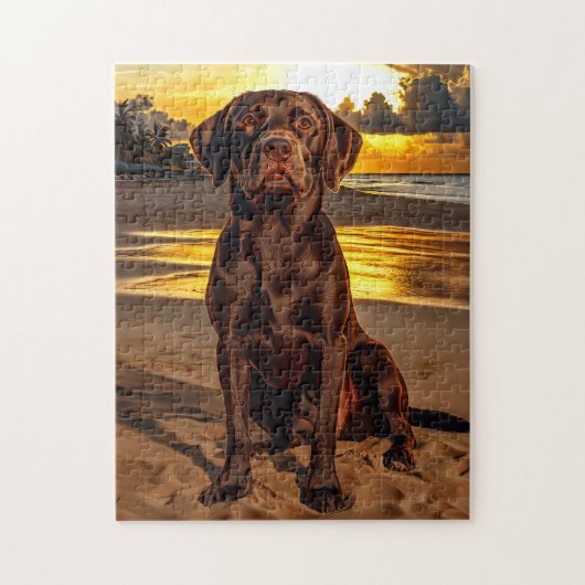 Chocolade Labrador bij zonsondergang Legpuzzel (Verticaal)