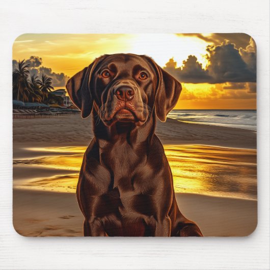 Chocolade Labrador bij zonsondergang Muismat (Voorkant)