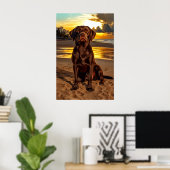 Chocolade Labrador bij zonsondergang Poster (Thuiskantoor)