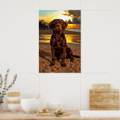 Chocolade Labrador bij zonsondergang Poster (Keuken)