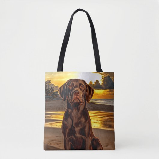 Chocolade Labrador bij zonsondergang Tote Bag (Voorkant)