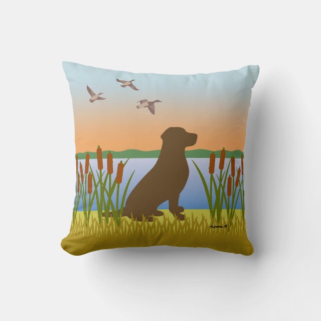 Chocolade Labrador Bird Dog Sunset Kussen (Voorkant)