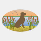 Chocolade Labrador Bird Dog Sunset Ovale Sticker (Voorkant)