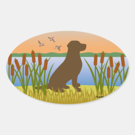 Chocolade Labrador Bird Dog Sunset Ovale Sticker