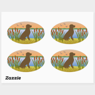 Chocolade Labrador Bird Dog Sunset Ovale Sticker