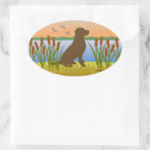 Chocolade Labrador Bird Dog Sunset Ovale Sticker (Tas)
