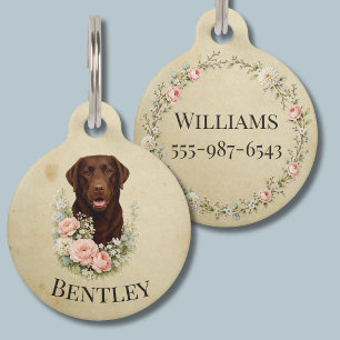 Chocolade Labrador Bloemportret Huisdierpenning