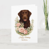Chocolade Labrador Bloemportret Kaart (Voorkant)