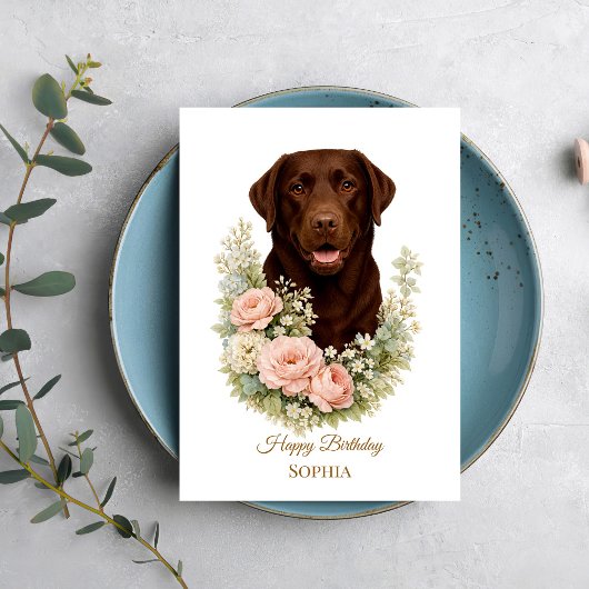 Chocolade Labrador Bloemportret Kaart
