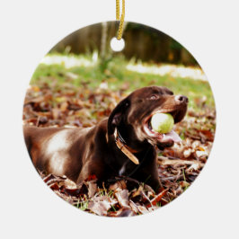 Chocolade Labrador die met een bal speelt Keramisch Ornament