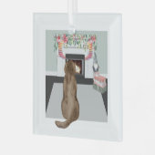 Chocolade Labrador Dog kerstFireplace Scene Glas Ornament (Voorkant links)