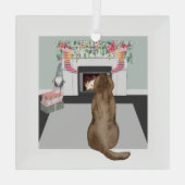 Chocolade Labrador Dog kerstFireplace Scene Glas Ornament (Achterkant)