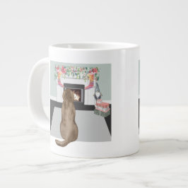 Chocolade Labrador Dog kerstFireplace Scene Grote Koffiekop