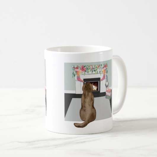 Chocolade Labrador Dog kerstFireplace Scene Koffiemok (Voorkant rechts)
