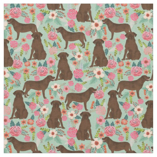 Chocolade Labrador dogs bloemenmunt Stof (Close Up)