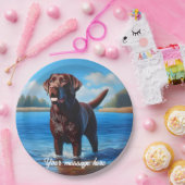Chocolade Labrador en Blue Lake Papieren Bordje (Feest)