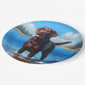 Chocolade Labrador en Blue Lake Papieren Bordje (Gekanteld)