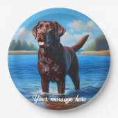 Chocolade Labrador en Blue Lake Papieren Bordje (Voorkant)