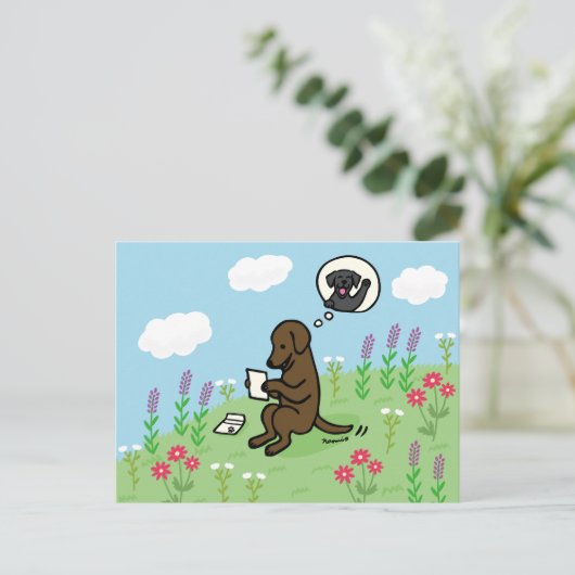 Chocolade Labrador en brief van een vriend Briefkaart (Staand voorkant)