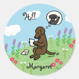 Chocolade Labrador en brief van een vriend Ronde Sticker