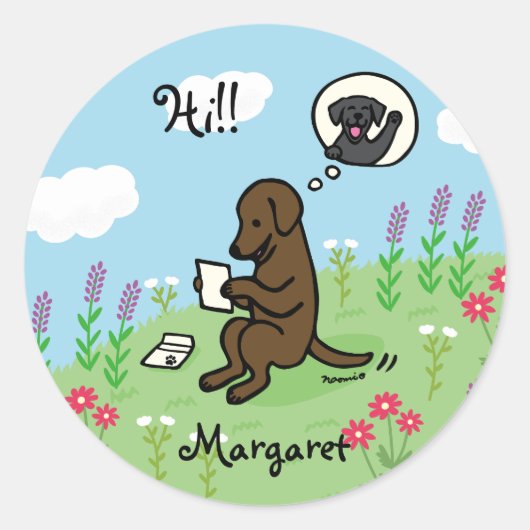 Chocolade Labrador en brief van een vriend Ronde Sticker (Voorkant)